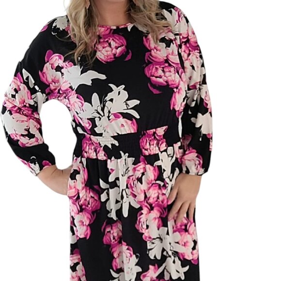NEW NWT Tags LuLaRoe Evelyn Smocked Waist Maxi Dress Long Sleeve Black Floral - Picture 4 of 14